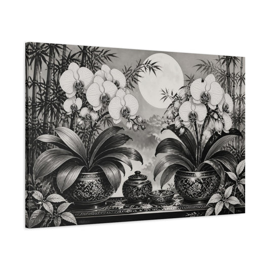 Main Mockup. Moonlit Orchid Still Life shown as canvas print