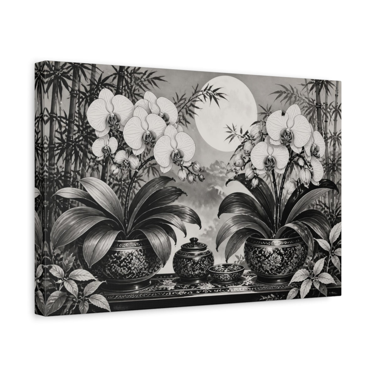 Side Mockup 4. Moonlit Orchid Still Life shown as canvas print
