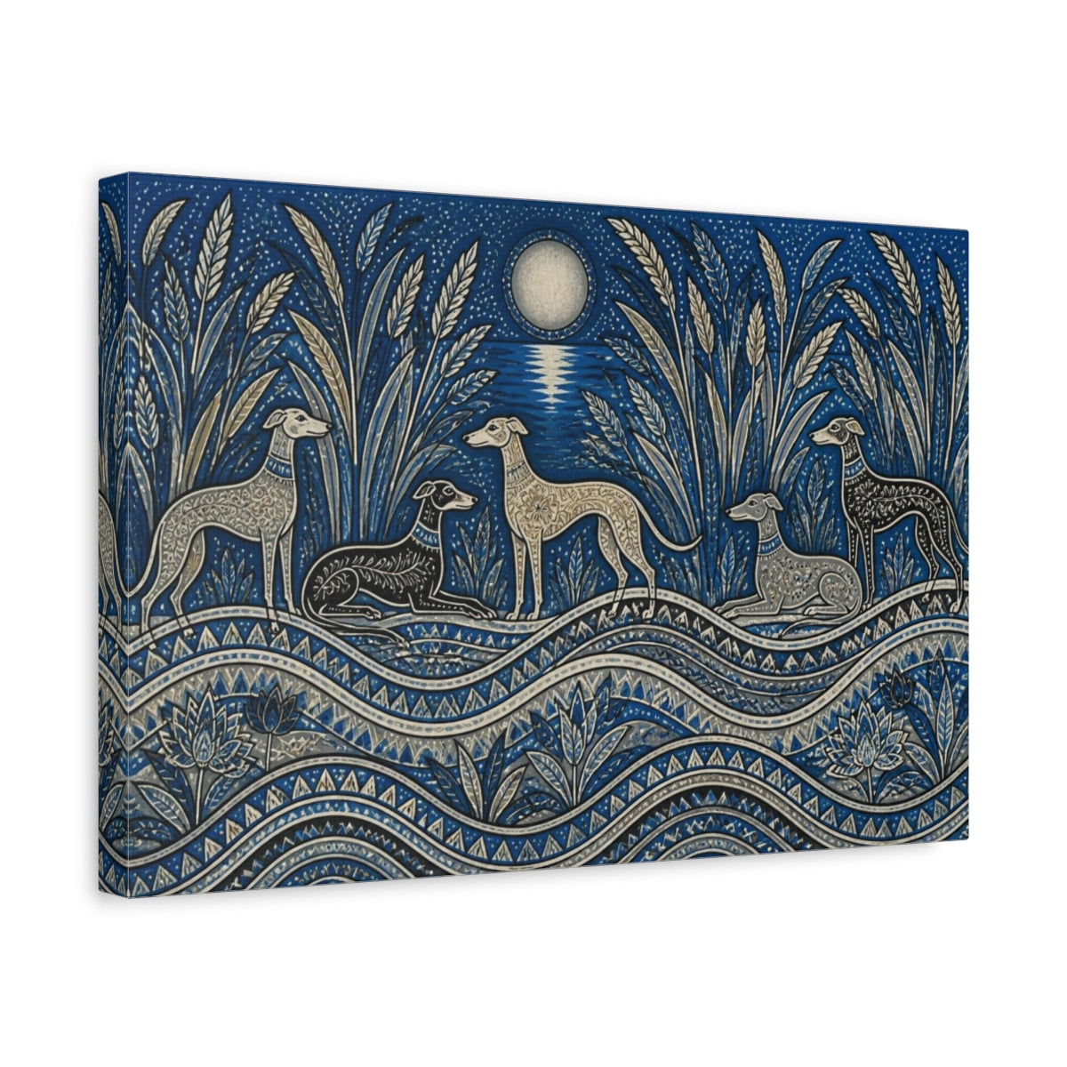 Side Mockup 4. Moonlit Pet Sighthounds shown as canvas print