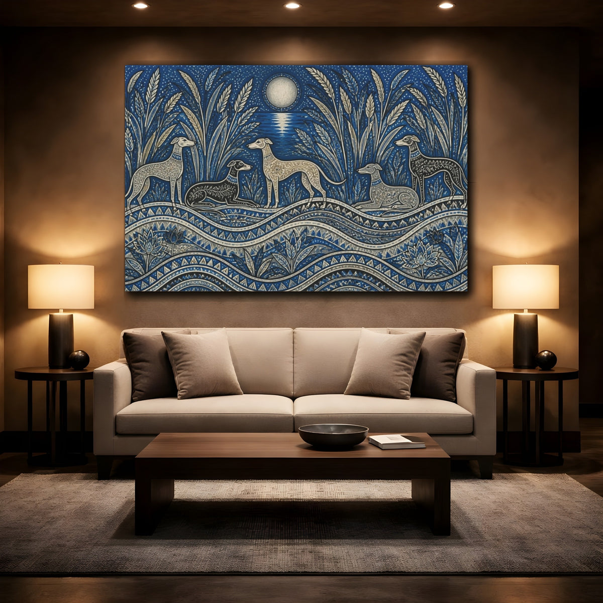Mockup 2. Moonlit Pet Sighthounds shown as canvas print