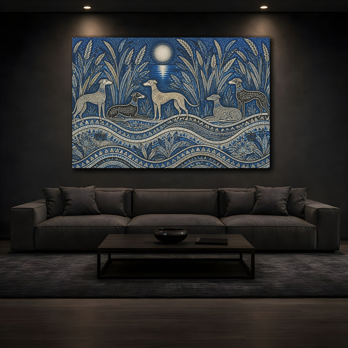 Mockup 3. Moonlit Pet Sighthounds shown as canvas print