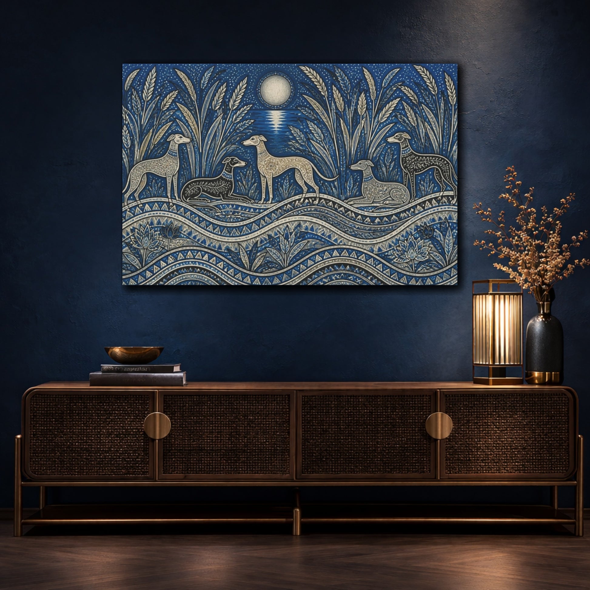 Mockup 4. Moonlit Pet Sighthounds shown as canvas print