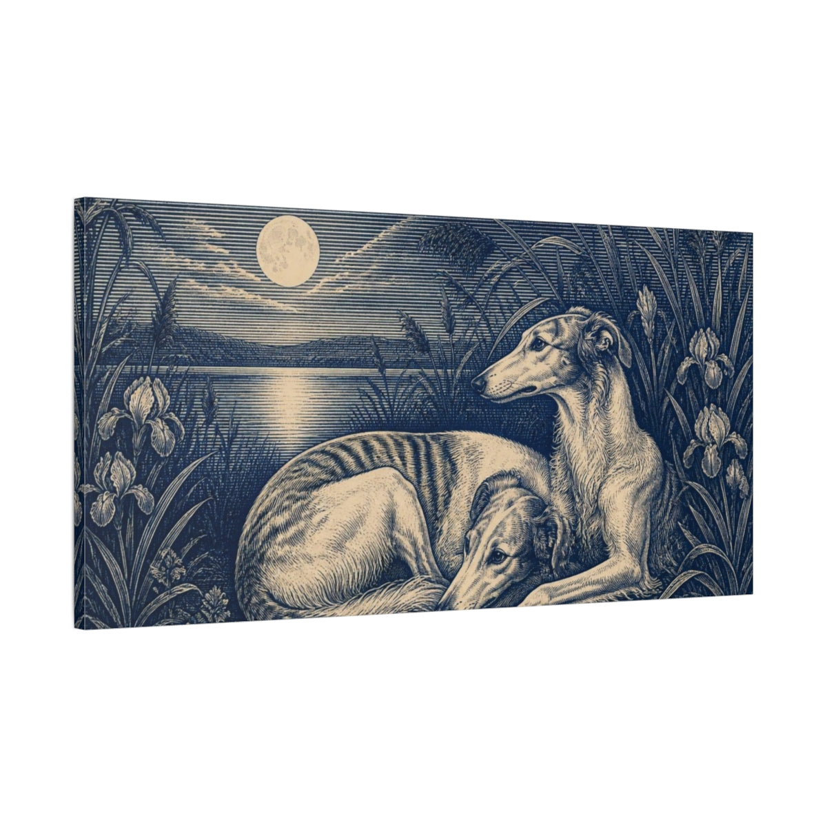 Main Mockup. Moonlit Pets: Sighthounds shown as canvas print