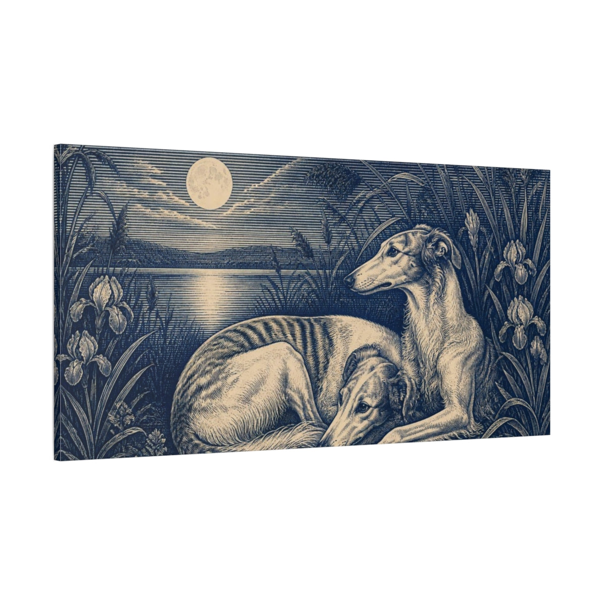 Side Mockup 2. Moonlit Pets: Sighthounds shown as canvas print