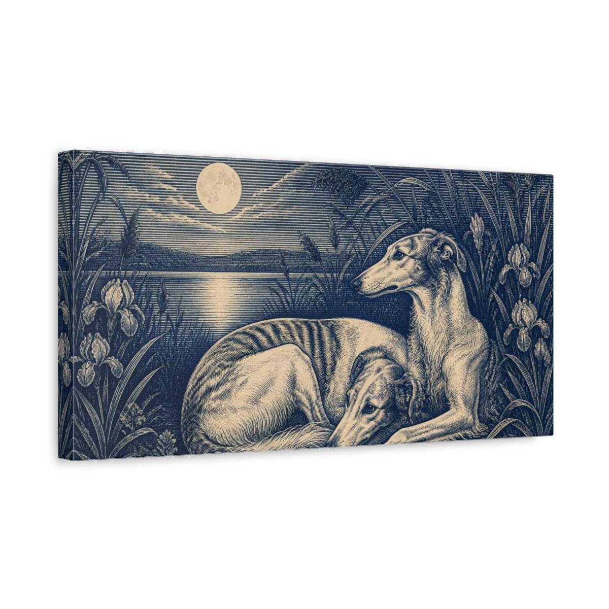 Side Mockup 3. Moonlit Pets: Sighthounds shown as canvas print