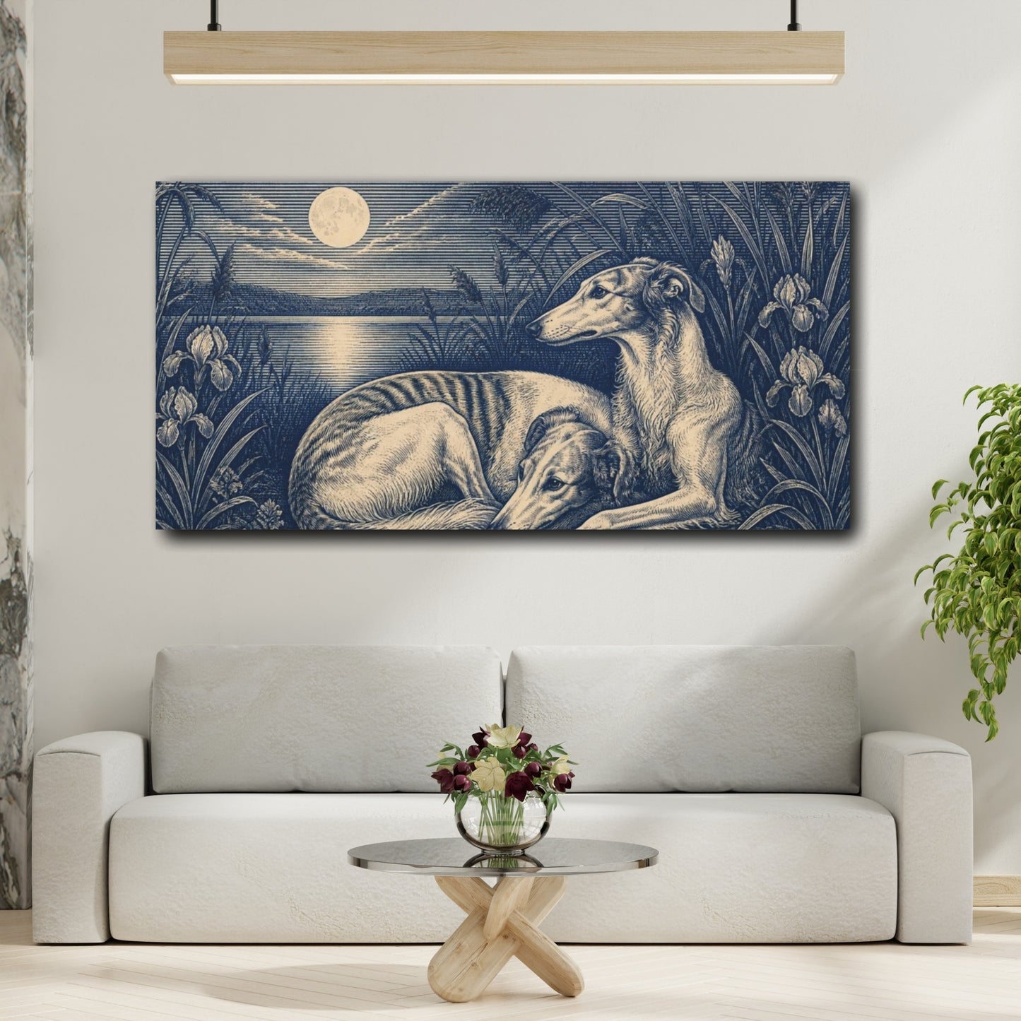 Mockup 2. Moonlit Pets: Sighthounds shown as canvas print