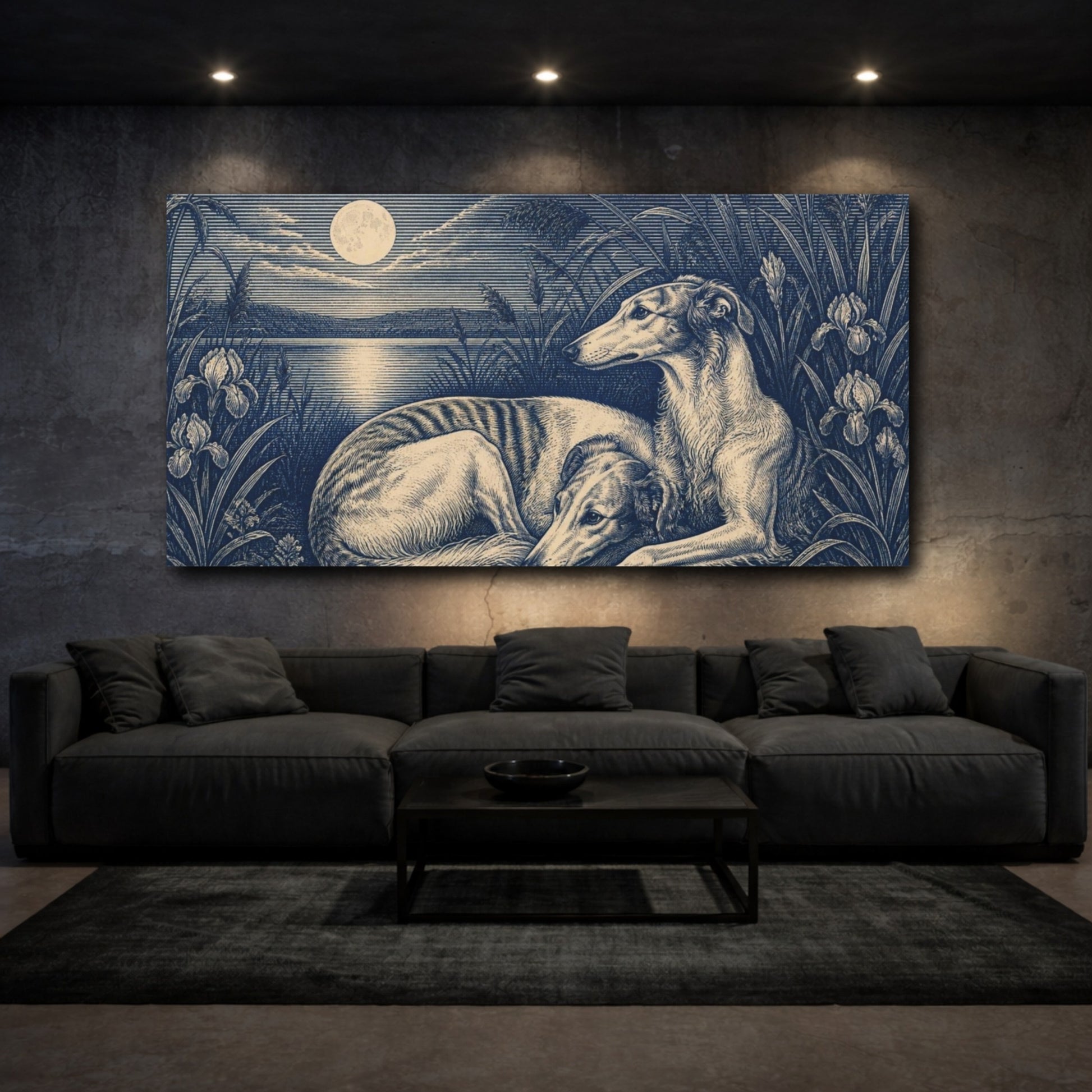 Mockup 3. Moonlit Pets: Sighthounds shown as canvas print