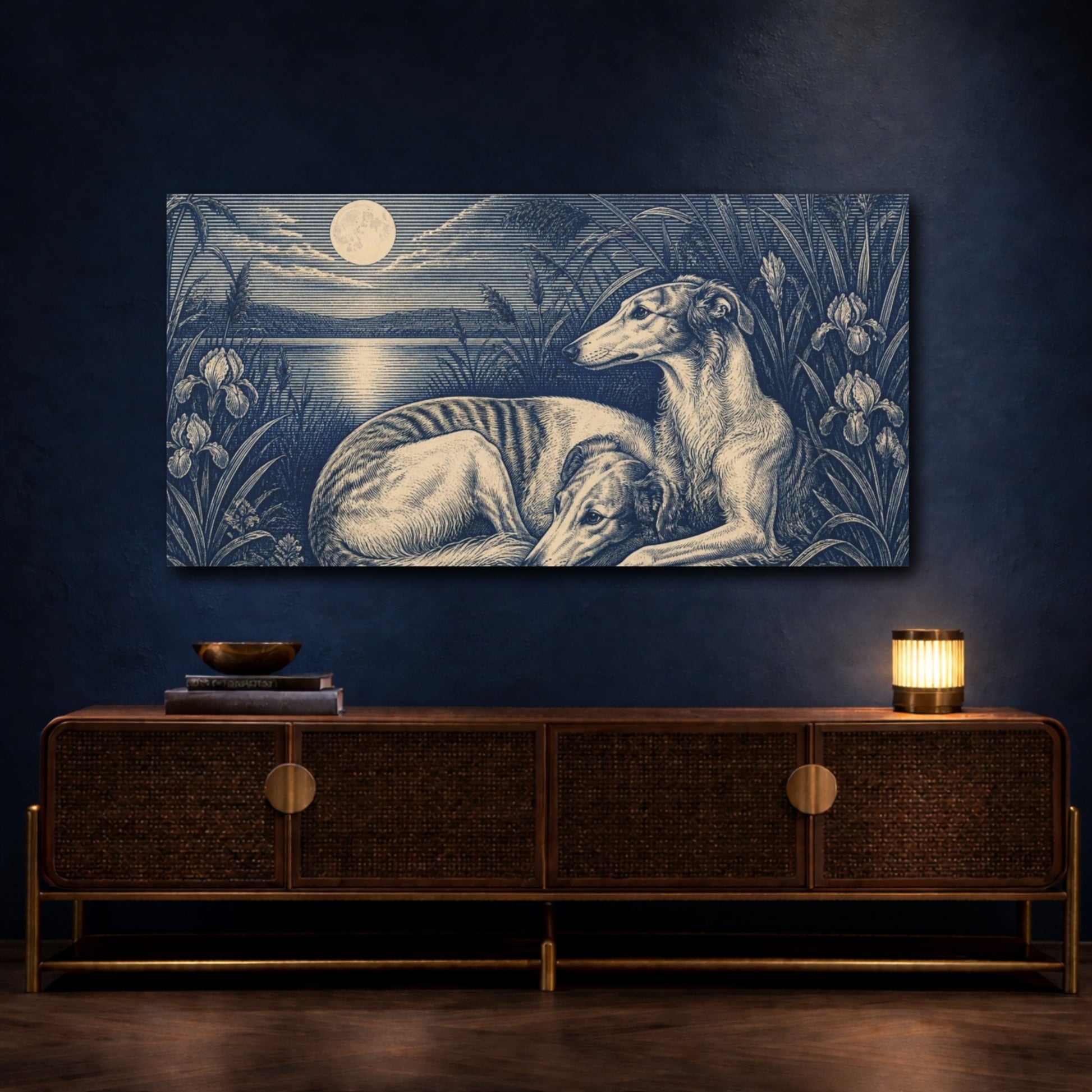 Mockup 4. Moonlit Pets: Sighthounds shown as canvas print