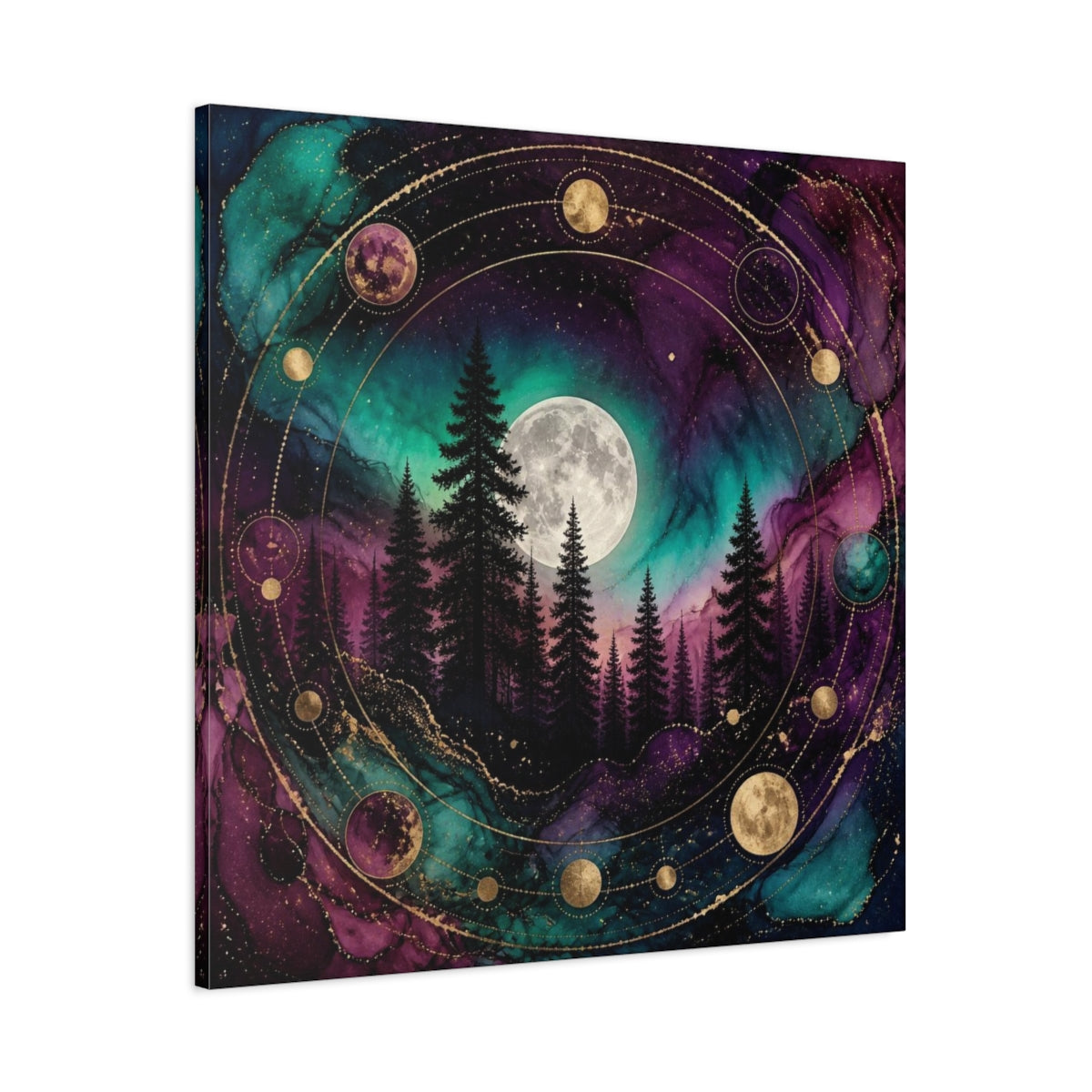 Main Mockup. Moonlit Pine Forest shown as canvas print