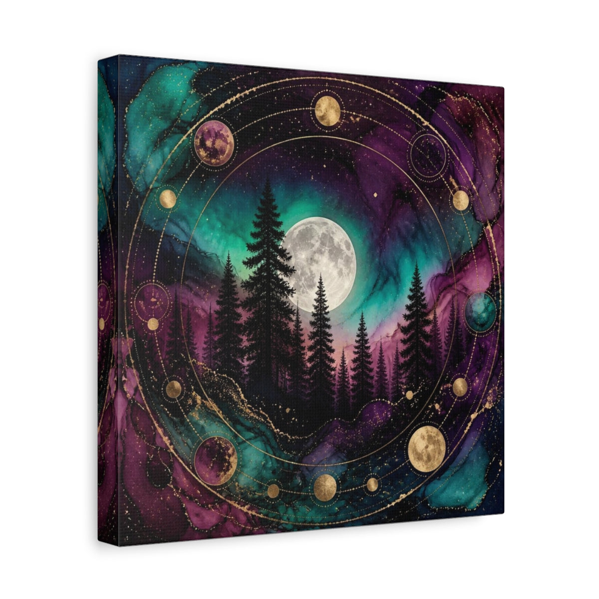 Side Mockup 8. Moonlit Pine Forest shown as canvas print
