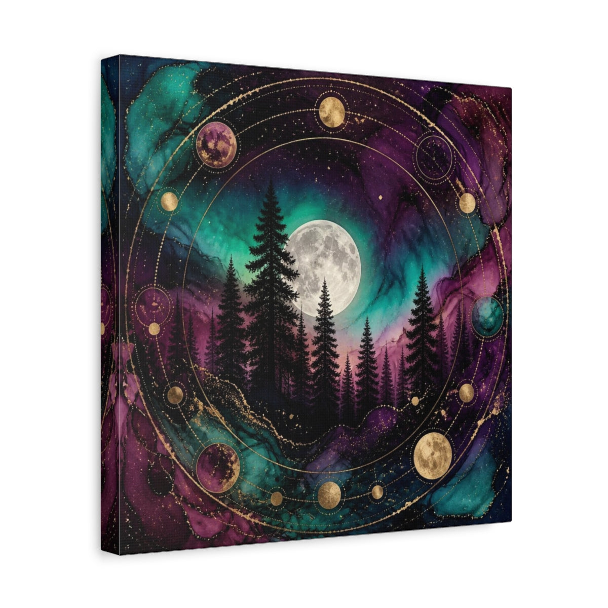 Side Mockup 7. Moonlit Pine Forest shown as canvas print