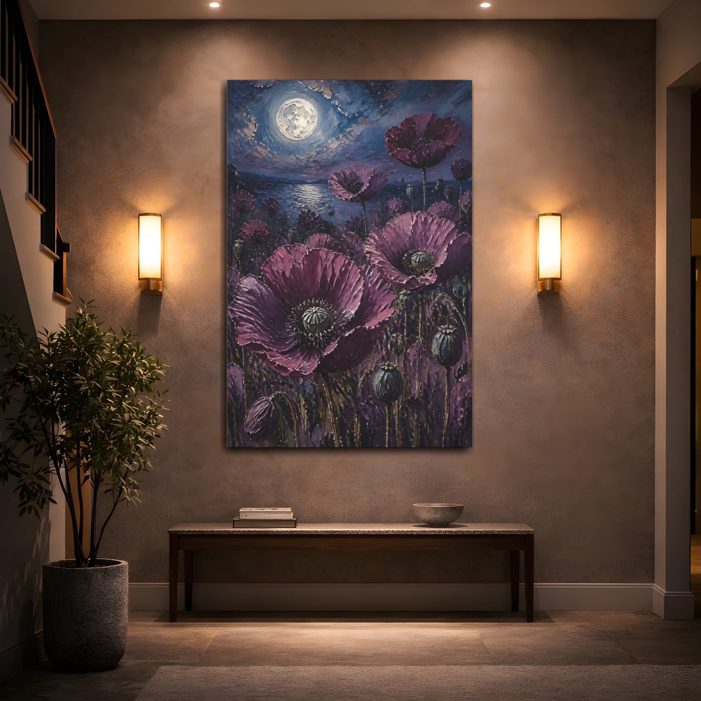 Mockup 2. Moonlit Purple Poppies shown as canvas print