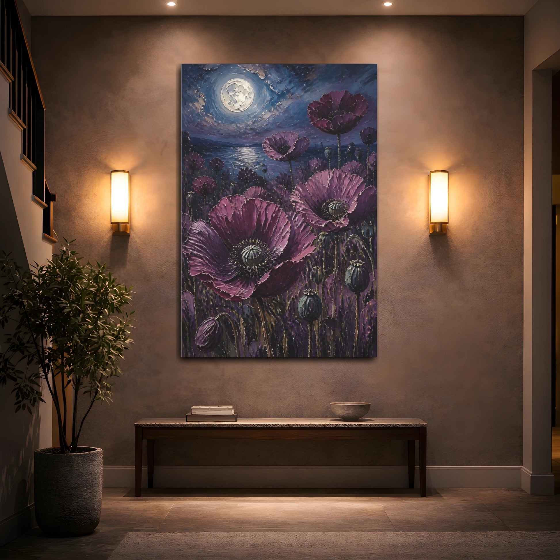 Mockup 2. Moonlit Purple Poppies shown as canvas print