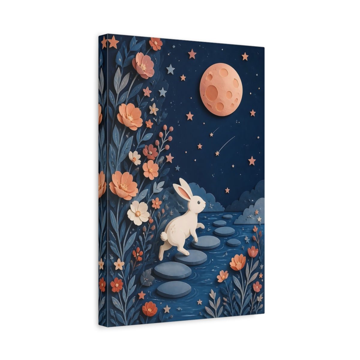 Moonlit Rabbit Adventure Canvas Print – Kids Room, Above Crib - YesArtYes