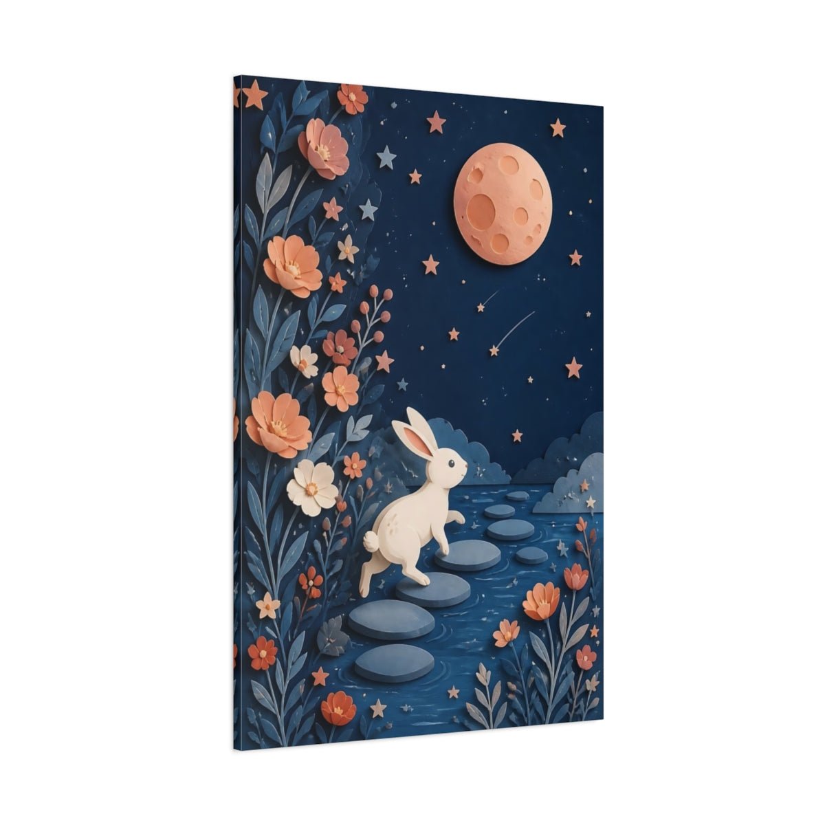 Moonlit Rabbit Adventure Canvas Print – Kids Room, Above Crib - YesArtYes