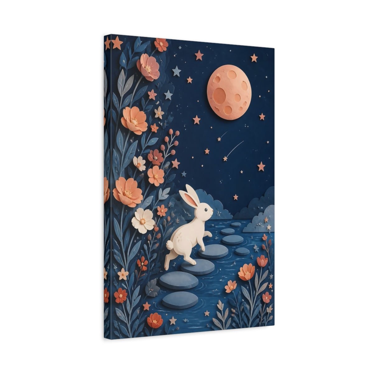 Moonlit Rabbit Adventure Canvas Print – Kids Room, Above Crib - YesArtYes