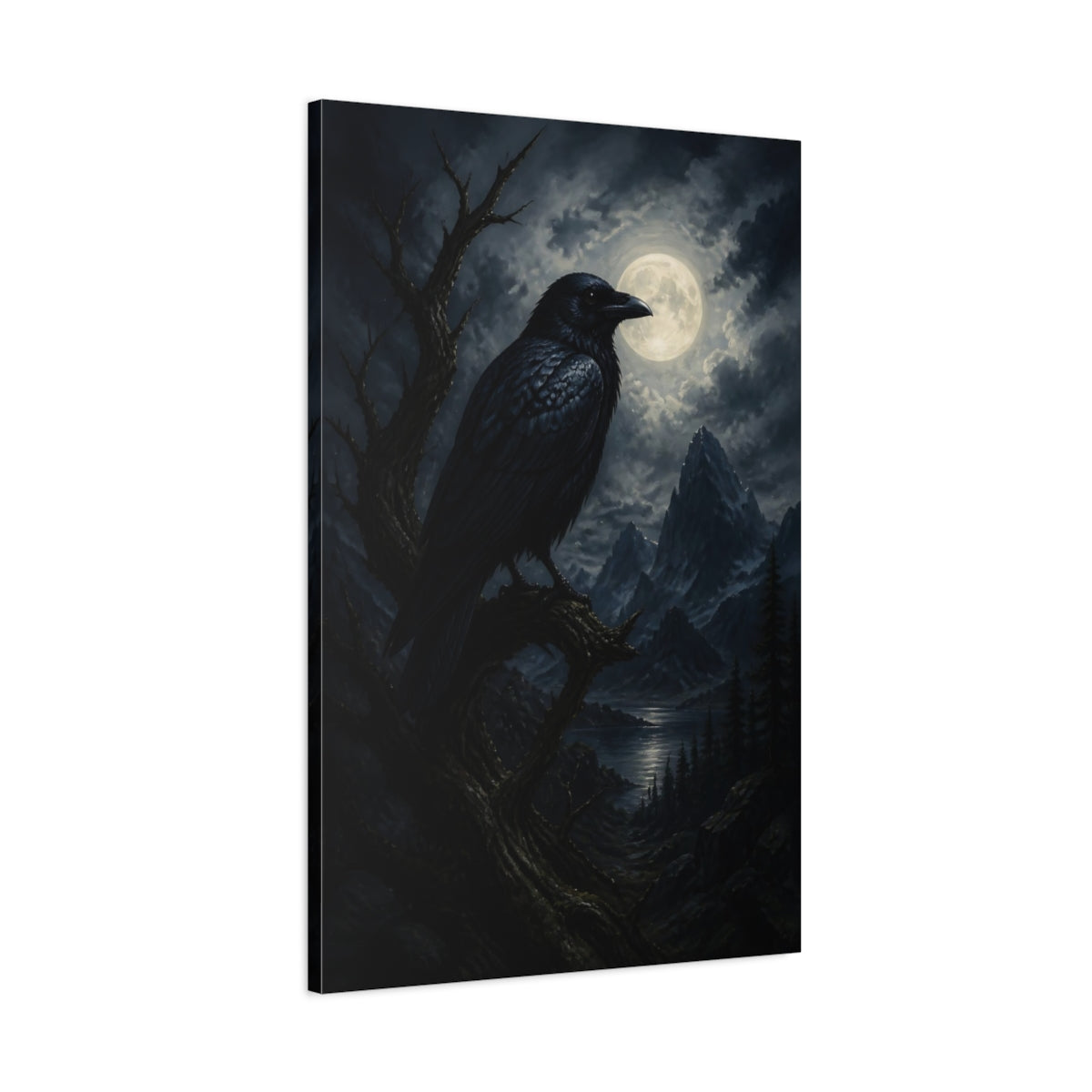 Main Mockup. Moonlit Raven At Night shown as canvas print