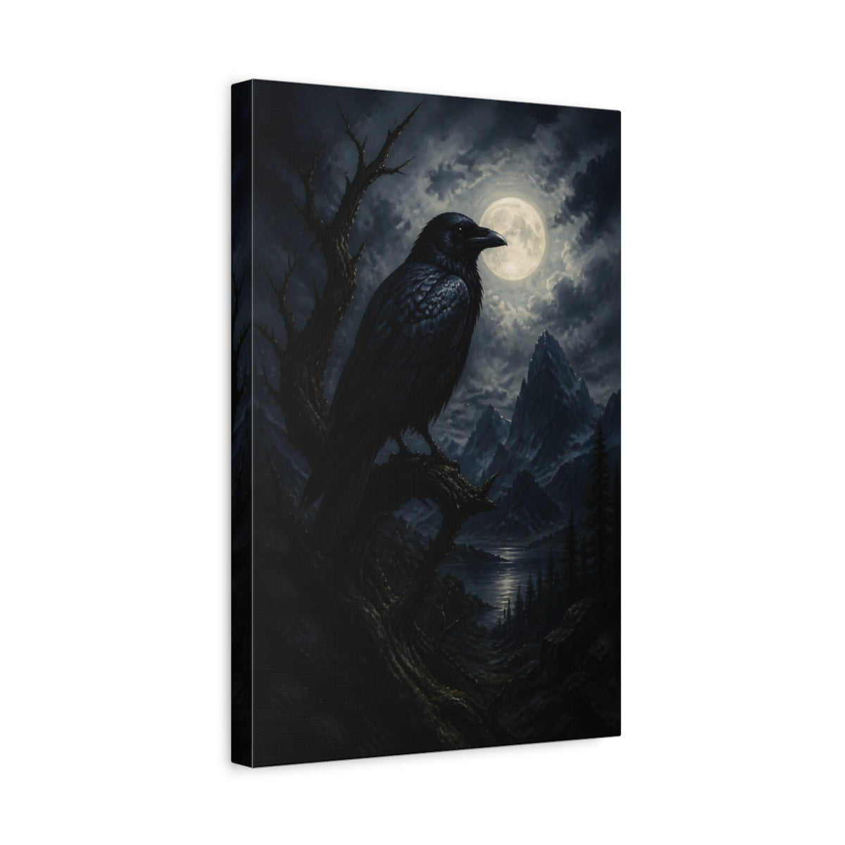Side Mockup 4. Moonlit Raven At Night shown as canvas print