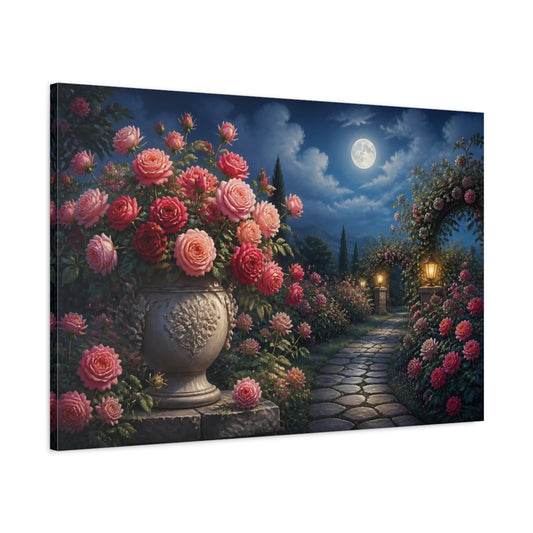 Main Mockup. Moonlit Rose Garden shown as canvas print