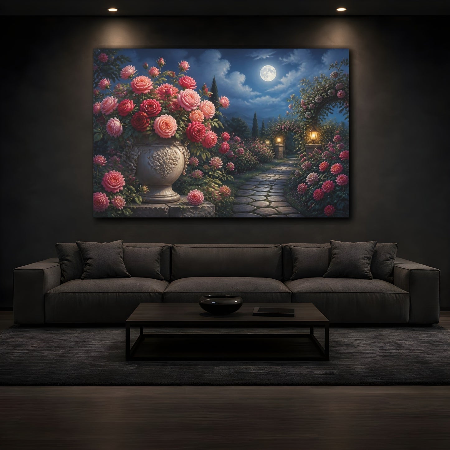 Mockup 3. Moonlit Rose Garden shown as canvas print