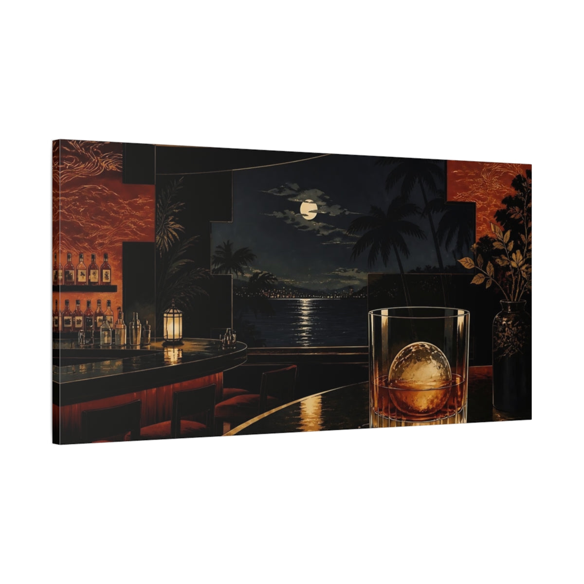 Main Mockup. Moonlit Whiskey Glass shown as canvas print