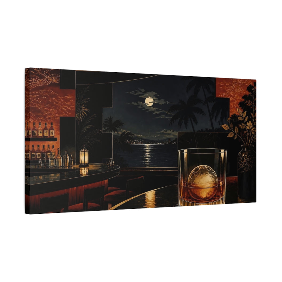 Side Mockup 1. Moonlit Whiskey Glass shown as canvas print