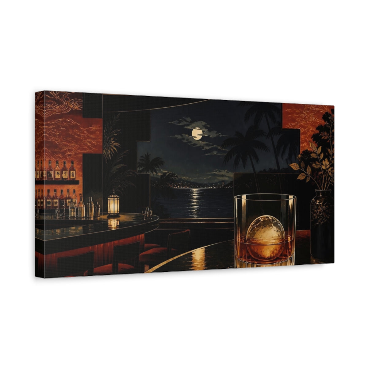 Side Mockup 3. Moonlit Whiskey Glass shown as canvas print