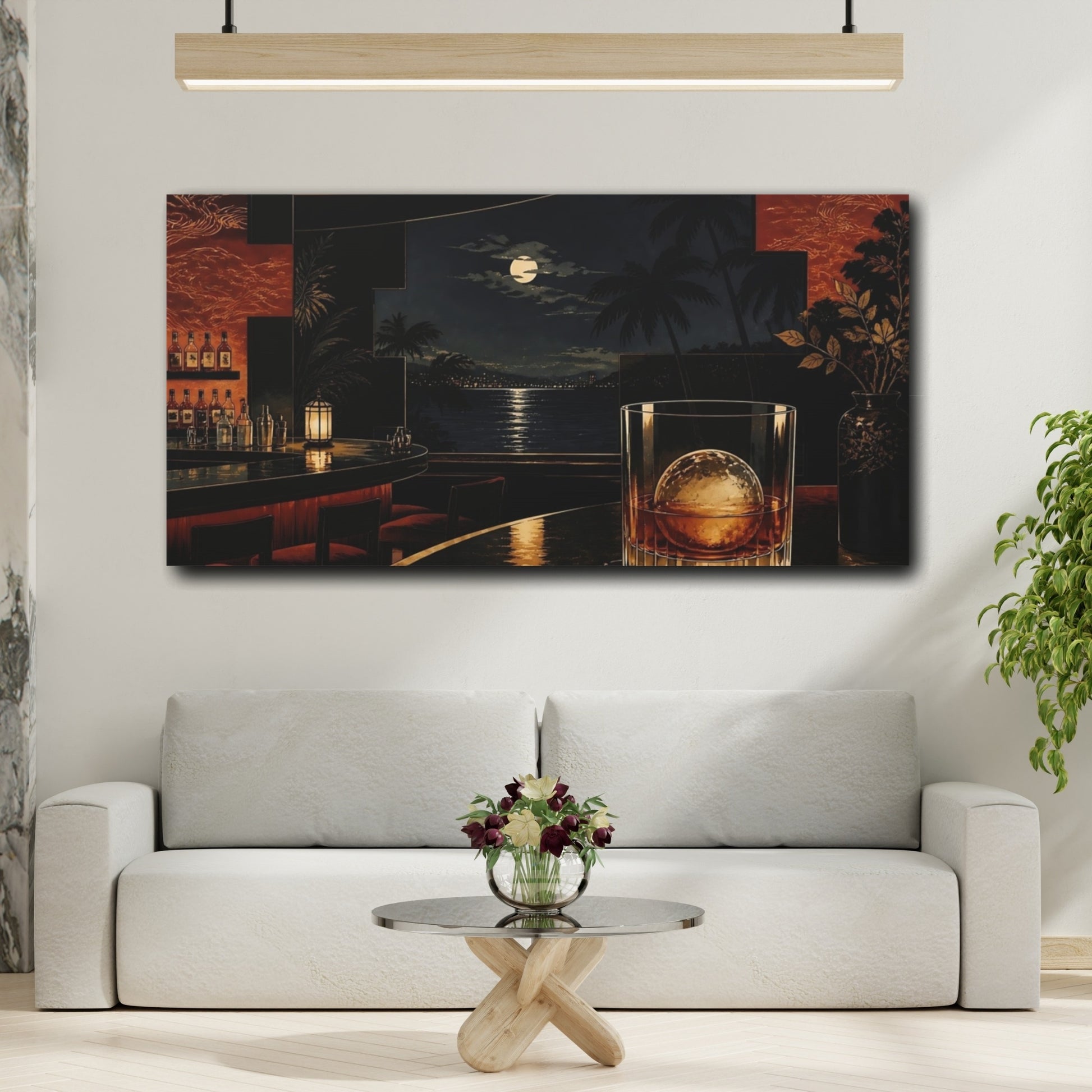 Mockup 2. Moonlit Whiskey Glass shown as canvas print