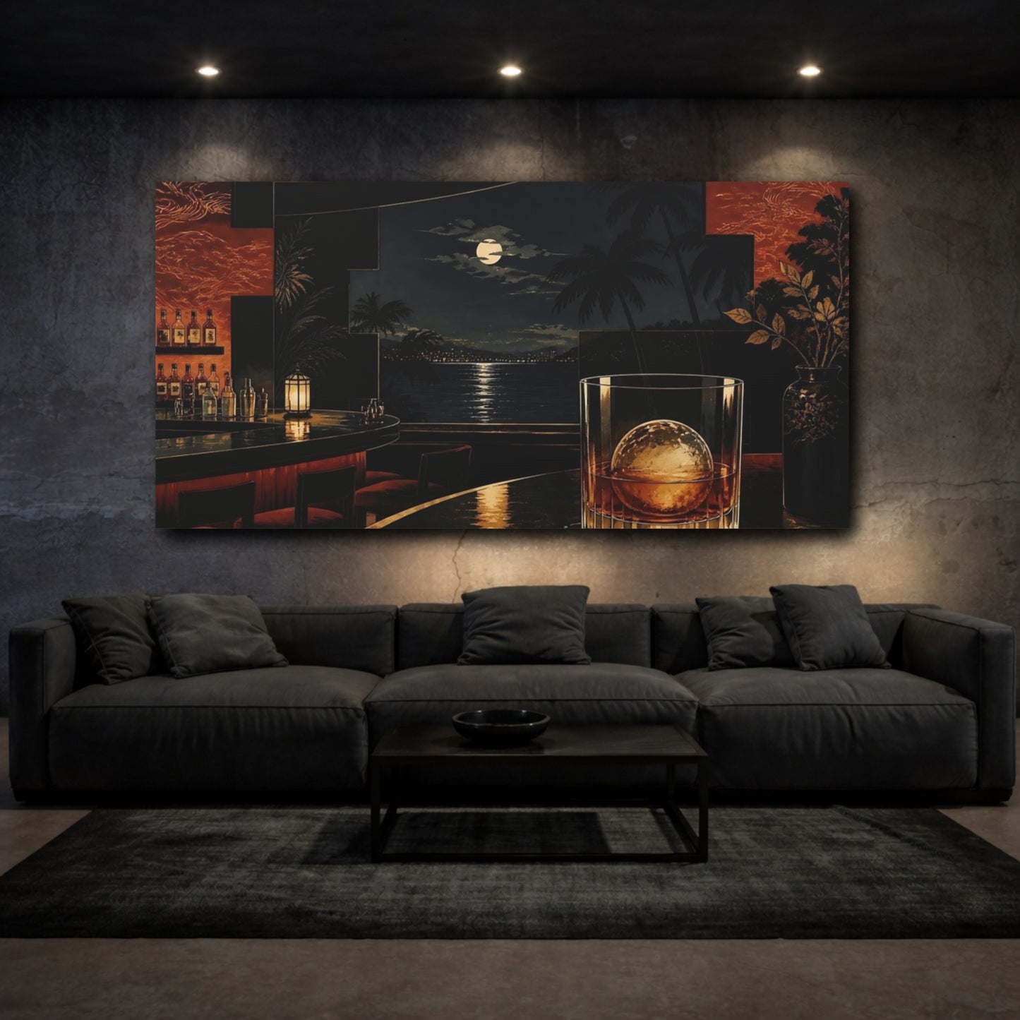 Mockup 3. Moonlit Whiskey Glass shown as canvas print