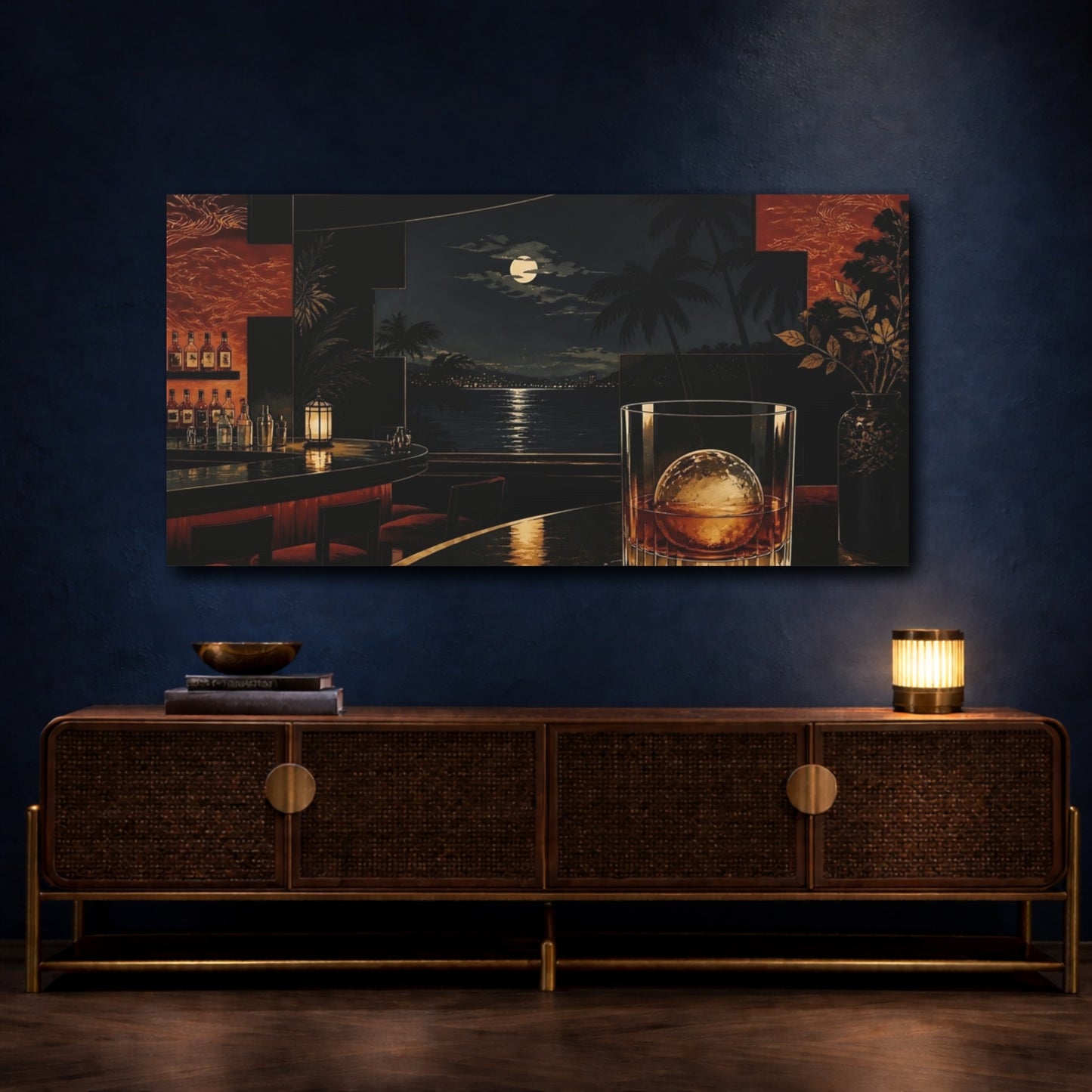 Mockup 4. Moonlit Whiskey Glass shown as canvas print
