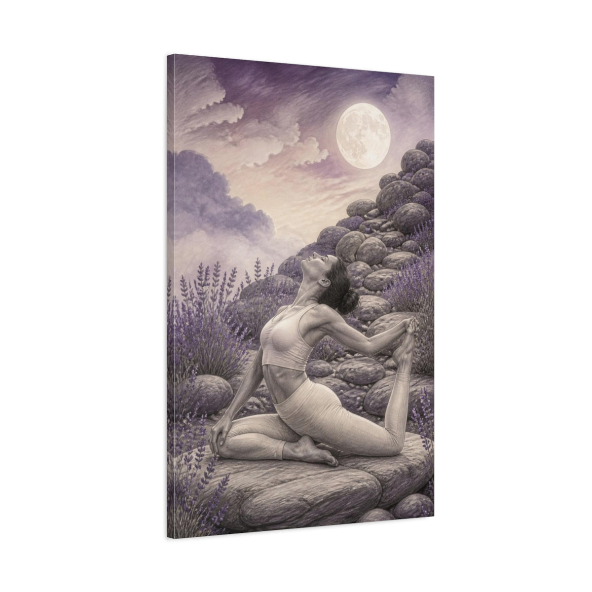 Main Mockup. Moonlit Yoga Pose shown as canvas print