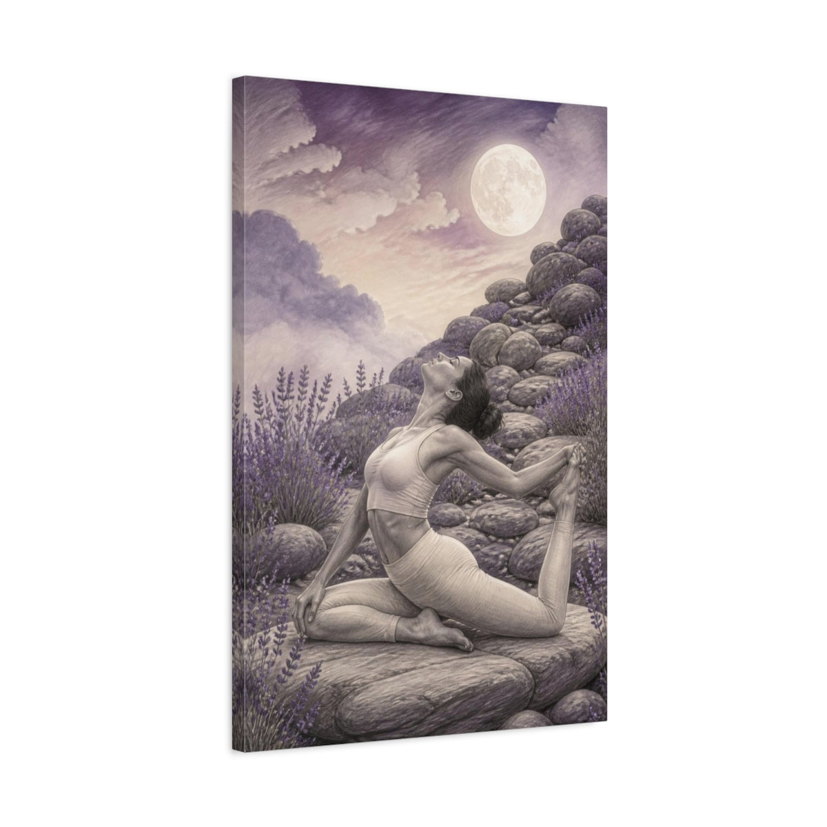Side Mockup 2. Moonlit Yoga Pose shown as canvas print