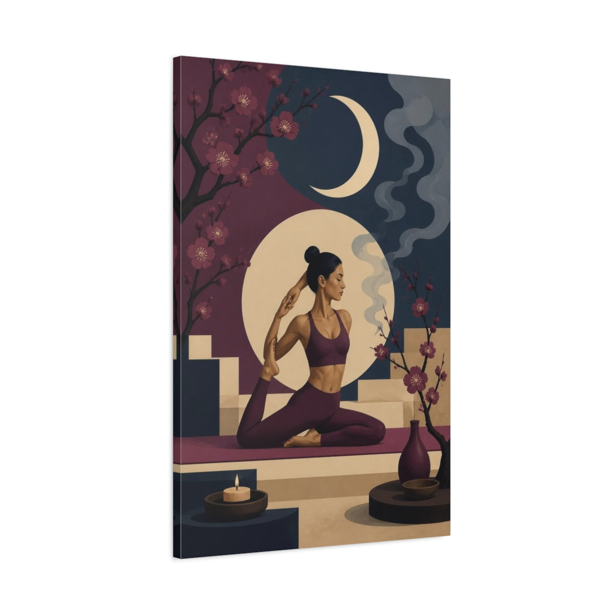Main Mockup. Moonlit Yoga Woman shown as canvas print