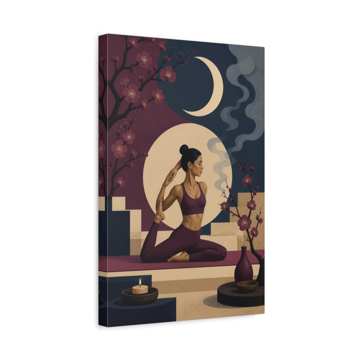 Side Mockup 4. Moonlit Yoga Woman shown as canvas print