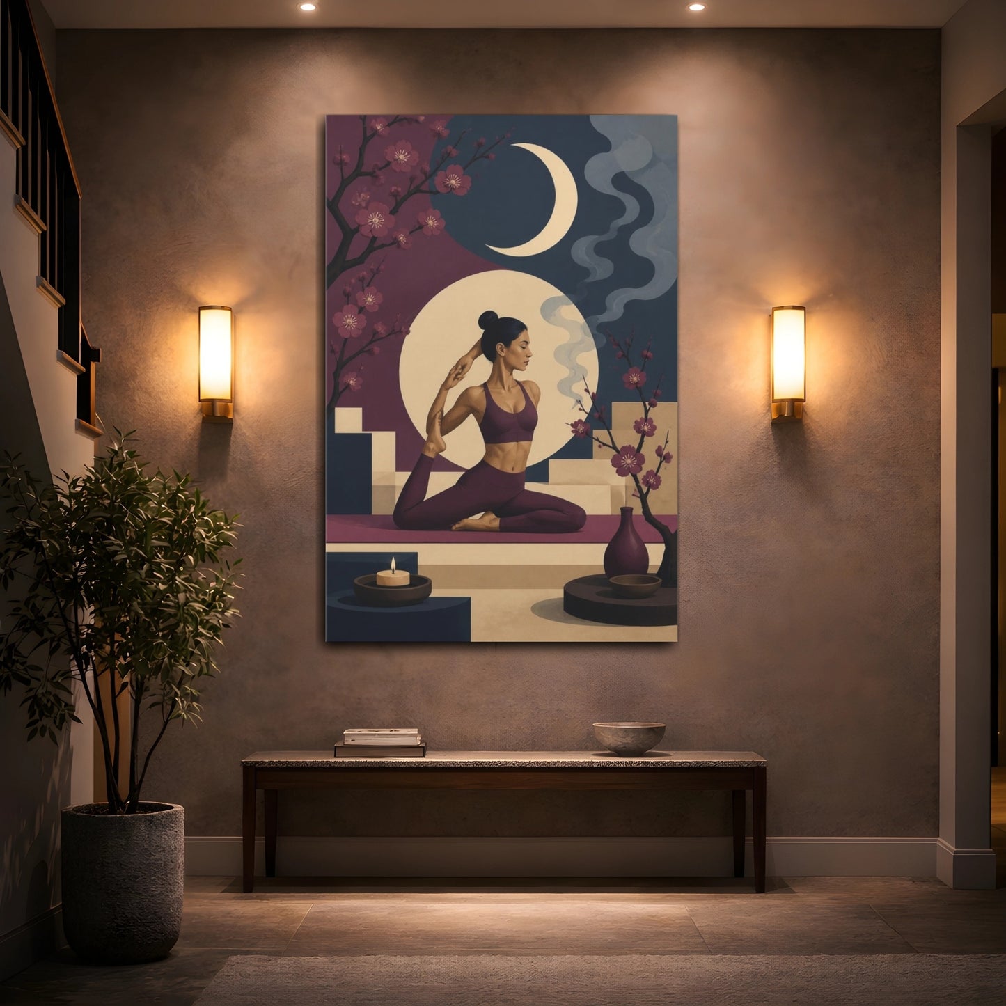 Mockup 2. Moonlit Yoga Woman shown as canvas print