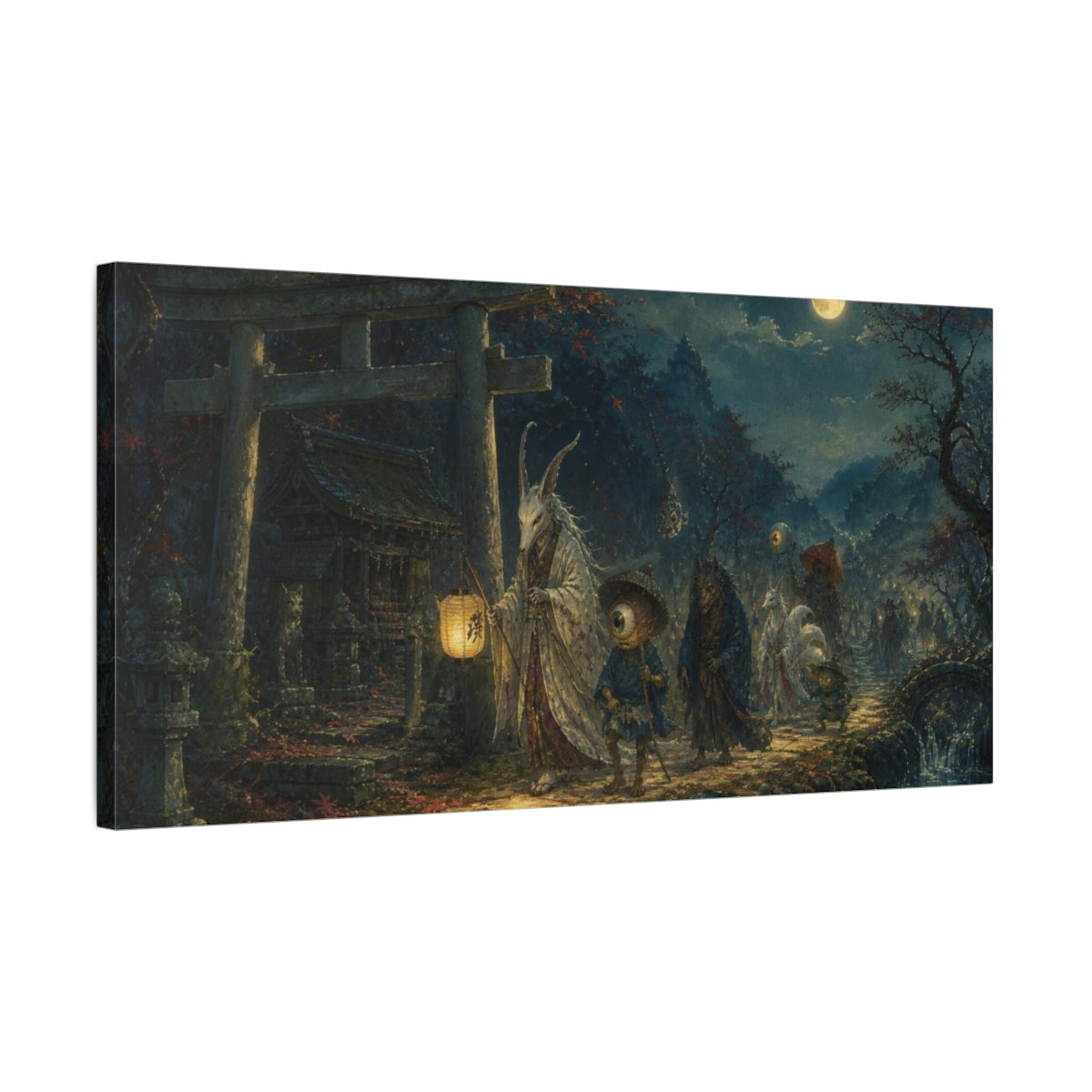 Side Mockup 1. Moonlit Yokai Procession shown as canvas print