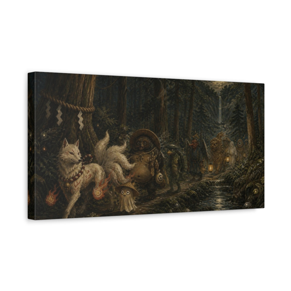 Side Mockup 3. Moonlit Yokai Procession shown as canvas print