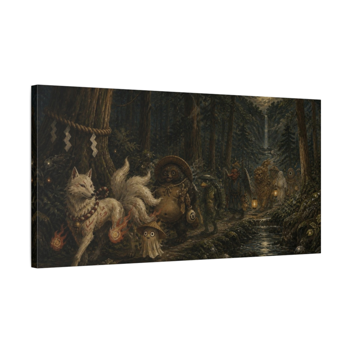 Side Mockup 1. Moonlit Yokai Procession shown as canvas print