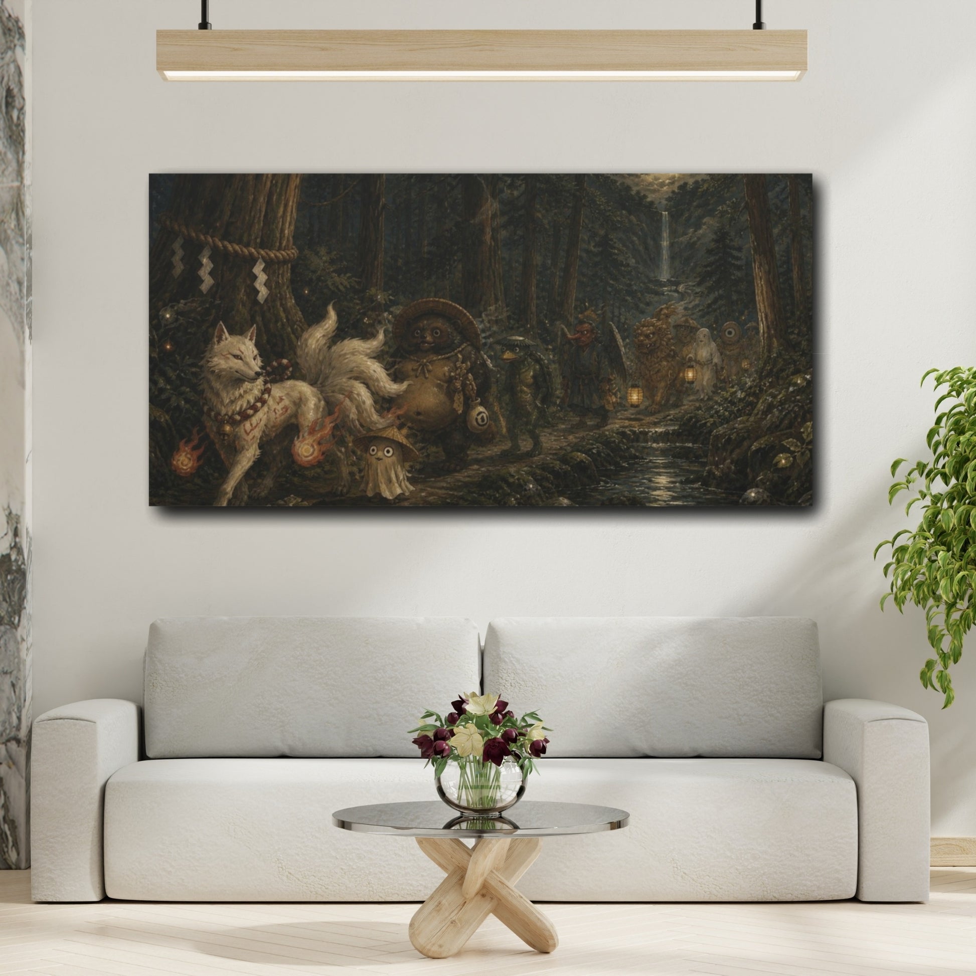 Mockup 2. Moonlit Yokai Procession shown as canvas print