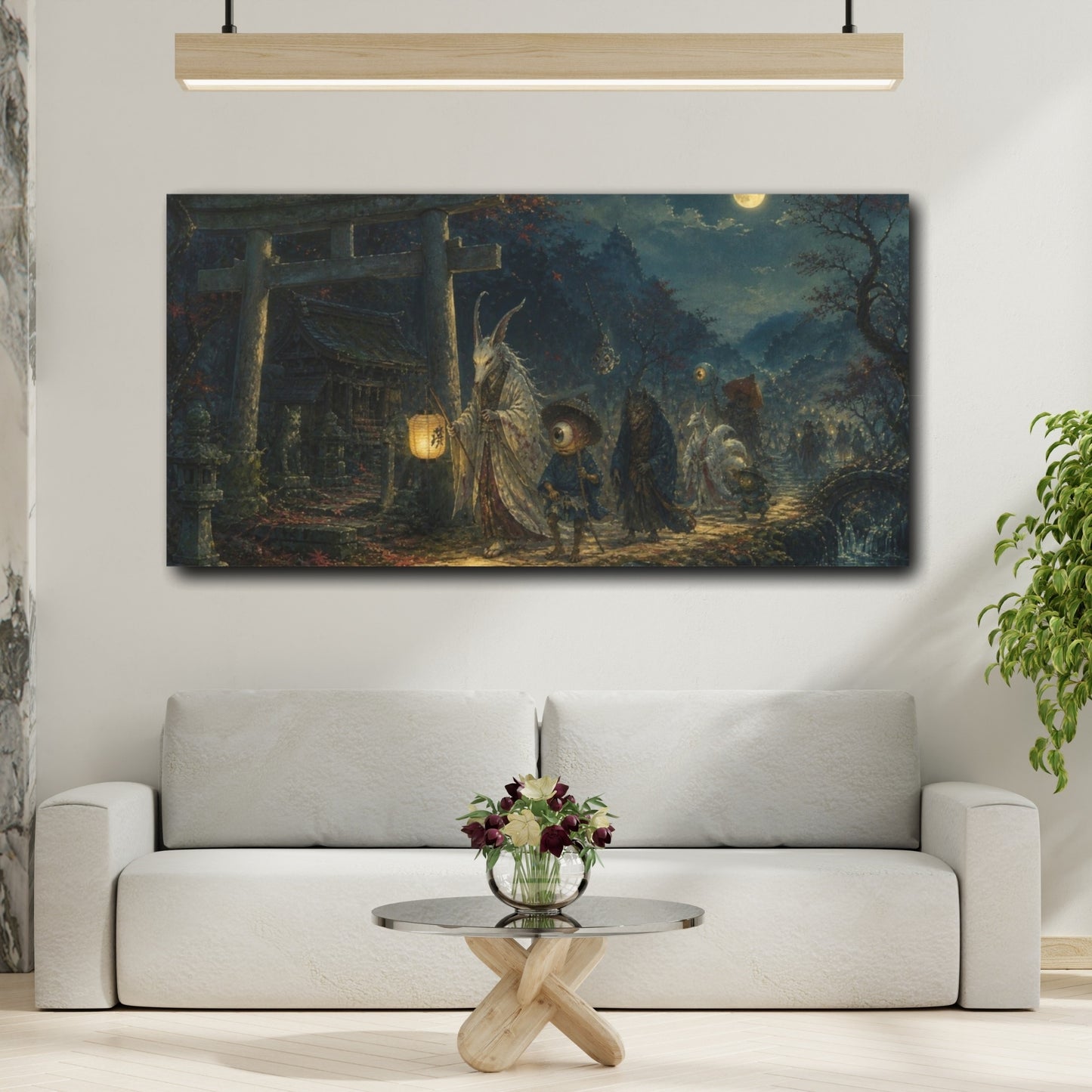 Mockup 2. Moonlit Yokai Procession shown as canvas print