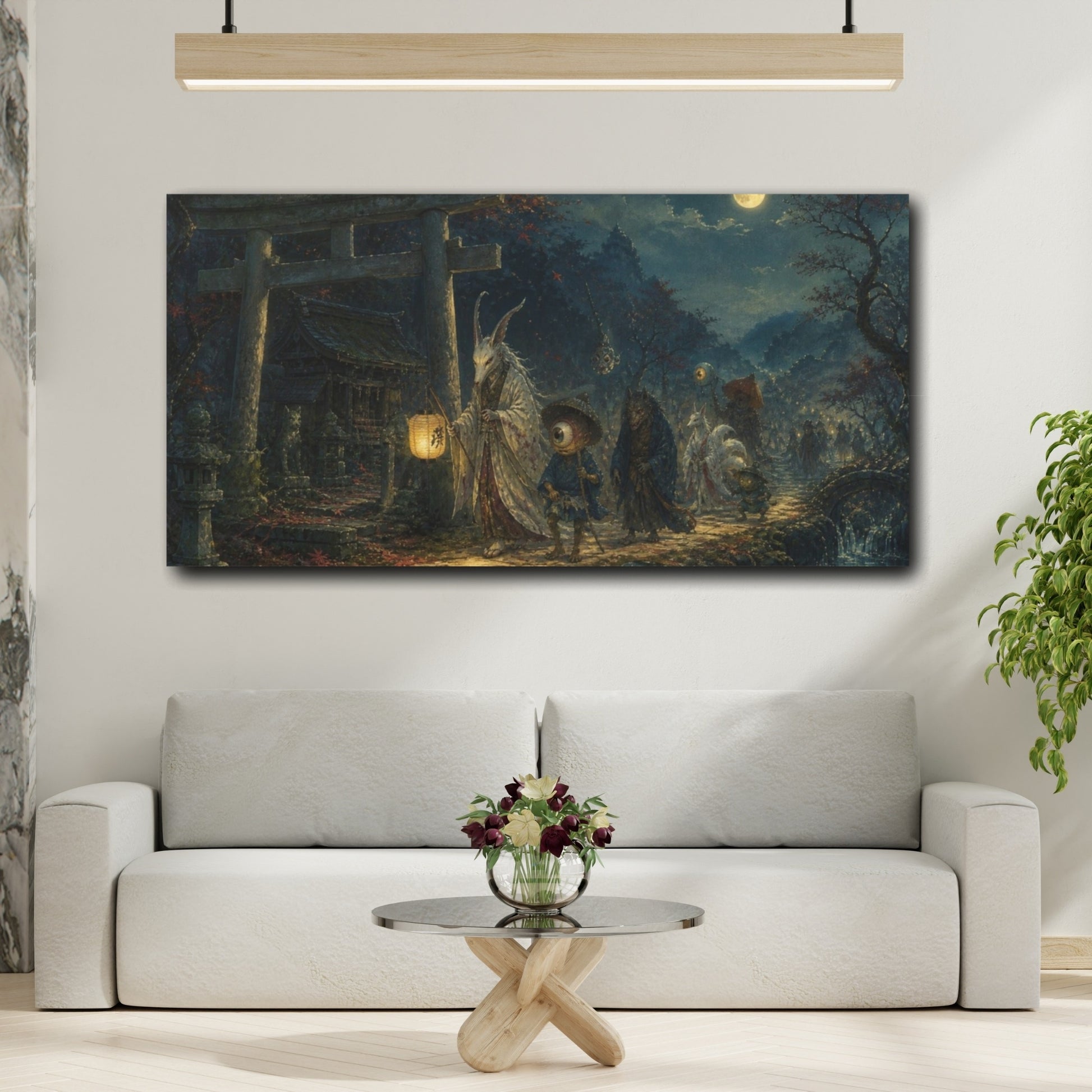 Mockup 2. Moonlit Yokai Procession shown as canvas print