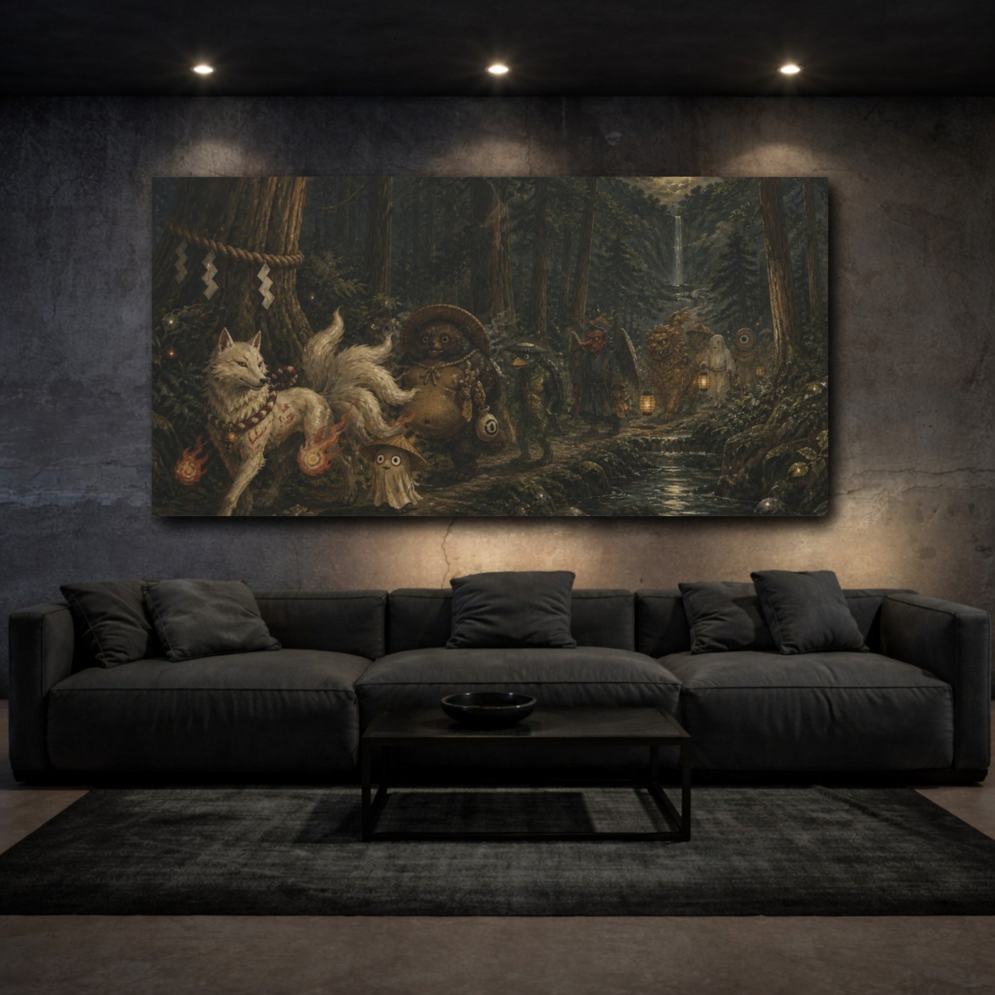 Mockup 3. Moonlit Yokai Procession shown as canvas print