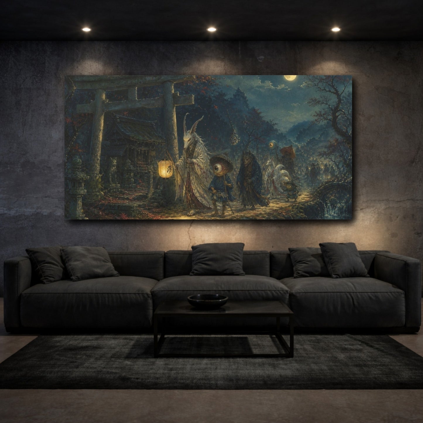 Mockup 3. Moonlit Yokai Procession shown as canvas print