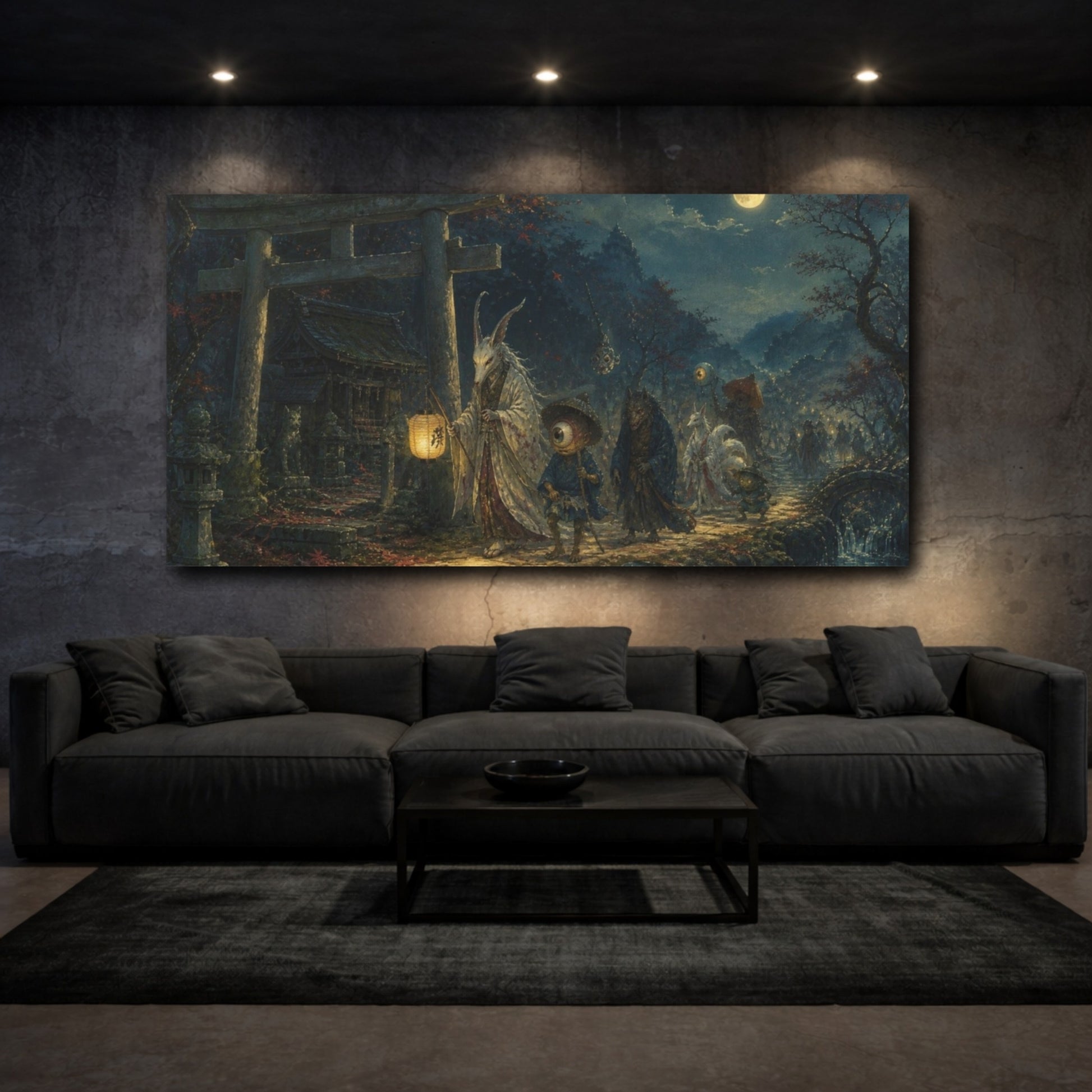 Mockup 3. Moonlit Yokai Procession shown as canvas print