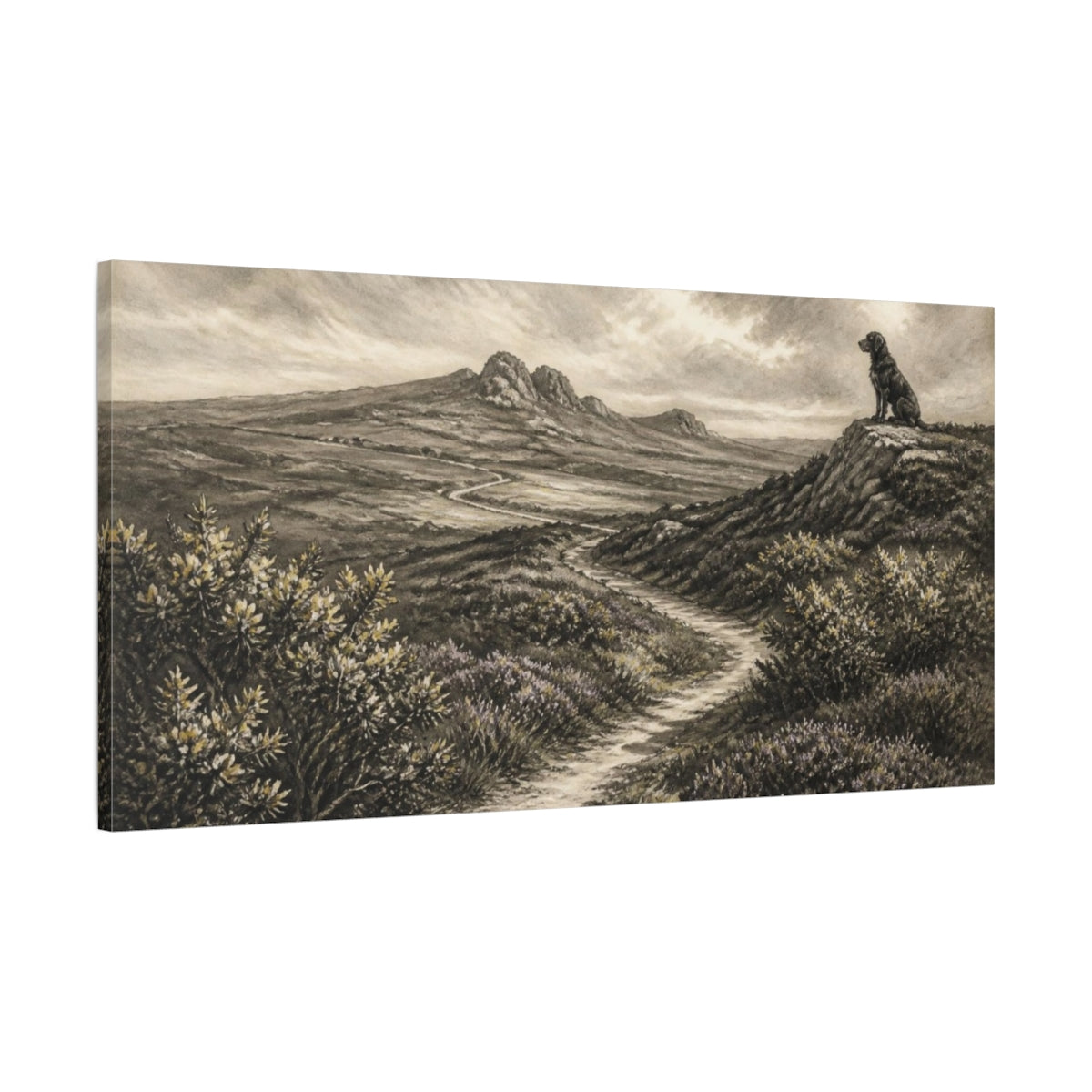 Main Mockup. Moorland Sentinel shown as canvas print