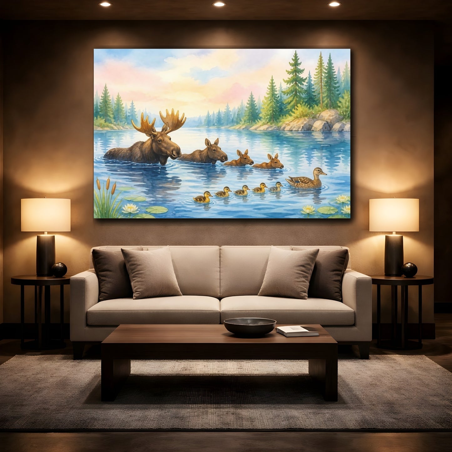 Mockup 2. Moose Family By The Lake shown as canvas print