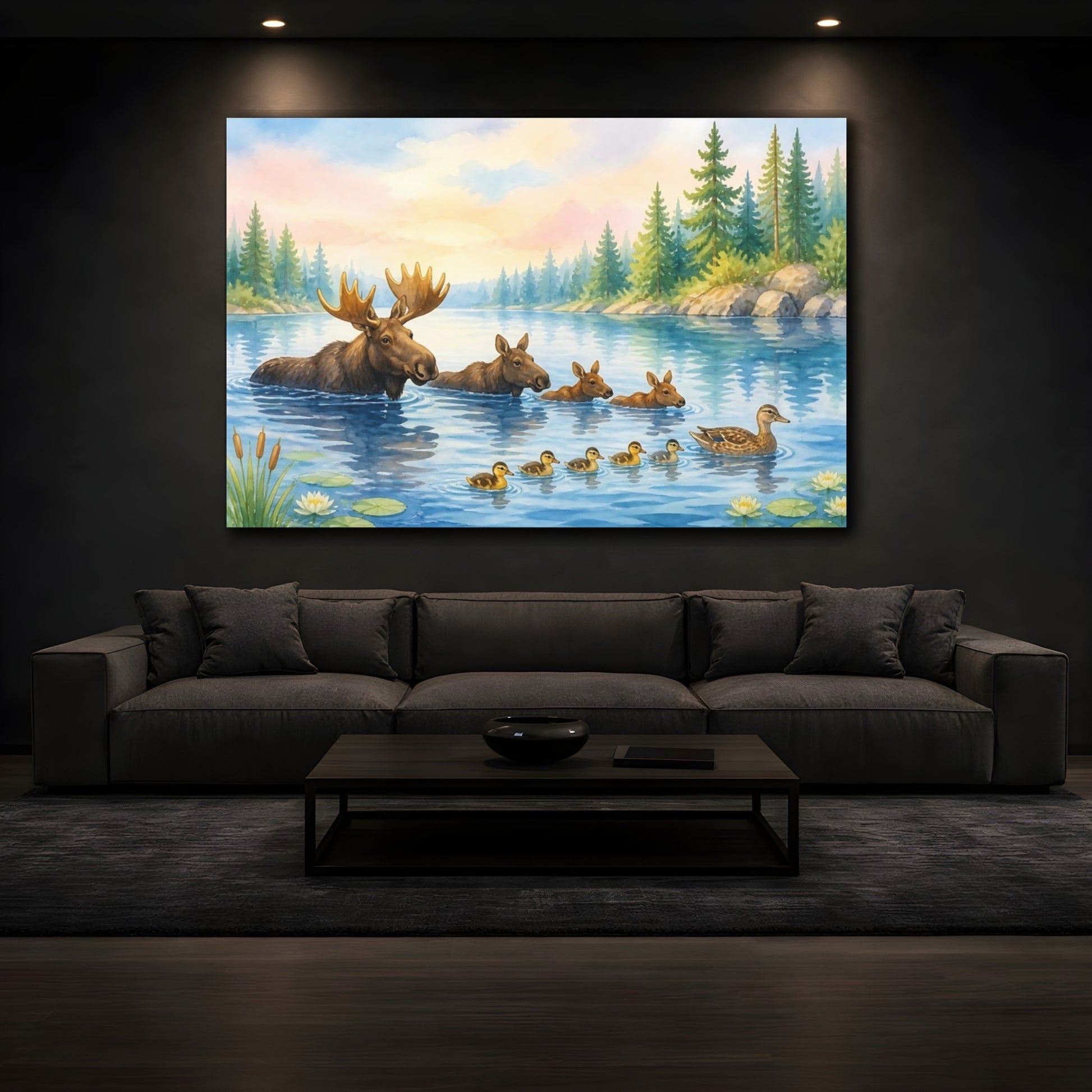 Mockup 3. Moose Family By The Lake shown as canvas print