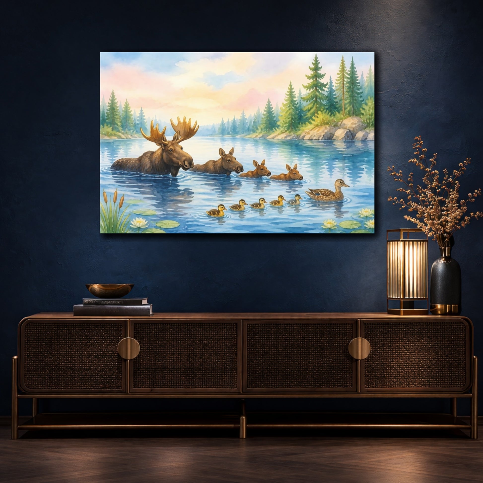 Mockup 4. Moose Family By The Lake shown as canvas print