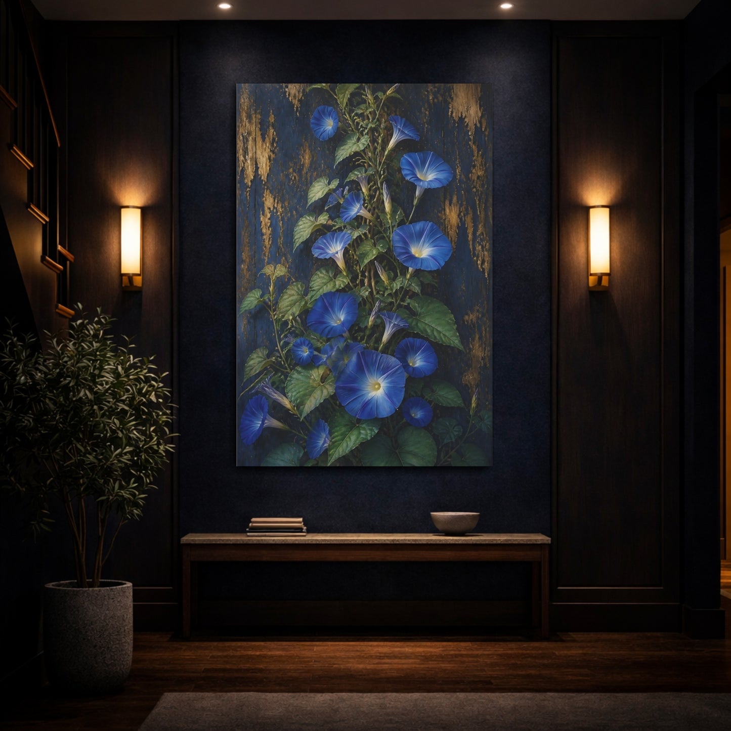 Mockup 4. Morning Glory Flowers On Wood shown as canvas print
