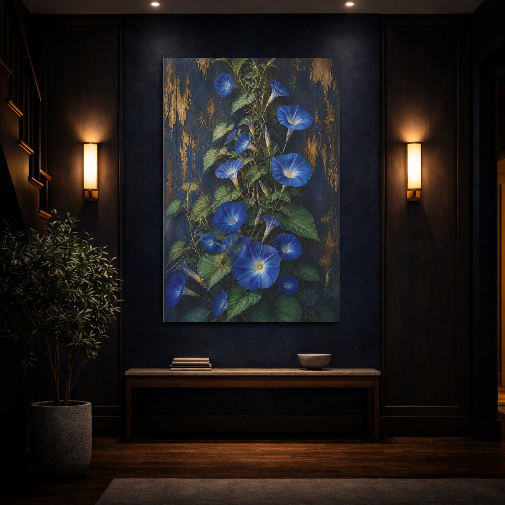 Mockup 4. Morning Glory Flowers On Wood shown as canvas print